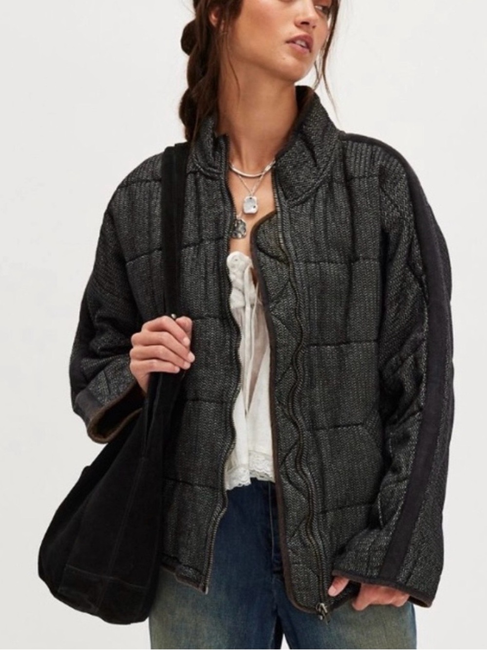 Free People NWT Dolman Quilted Textured
Denim Jacket by We the Free NEW